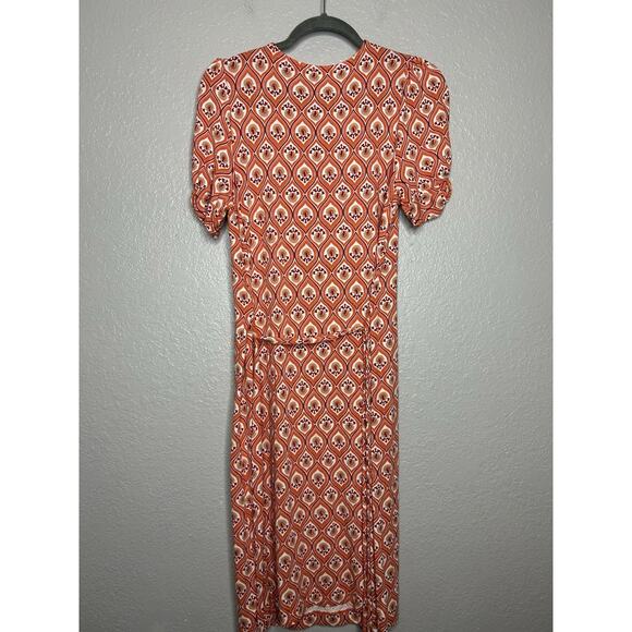 Boden Geometric Print Jersey Short Sleeve Dress Orange Stretch US Size 8L - Picture 3 of 8
